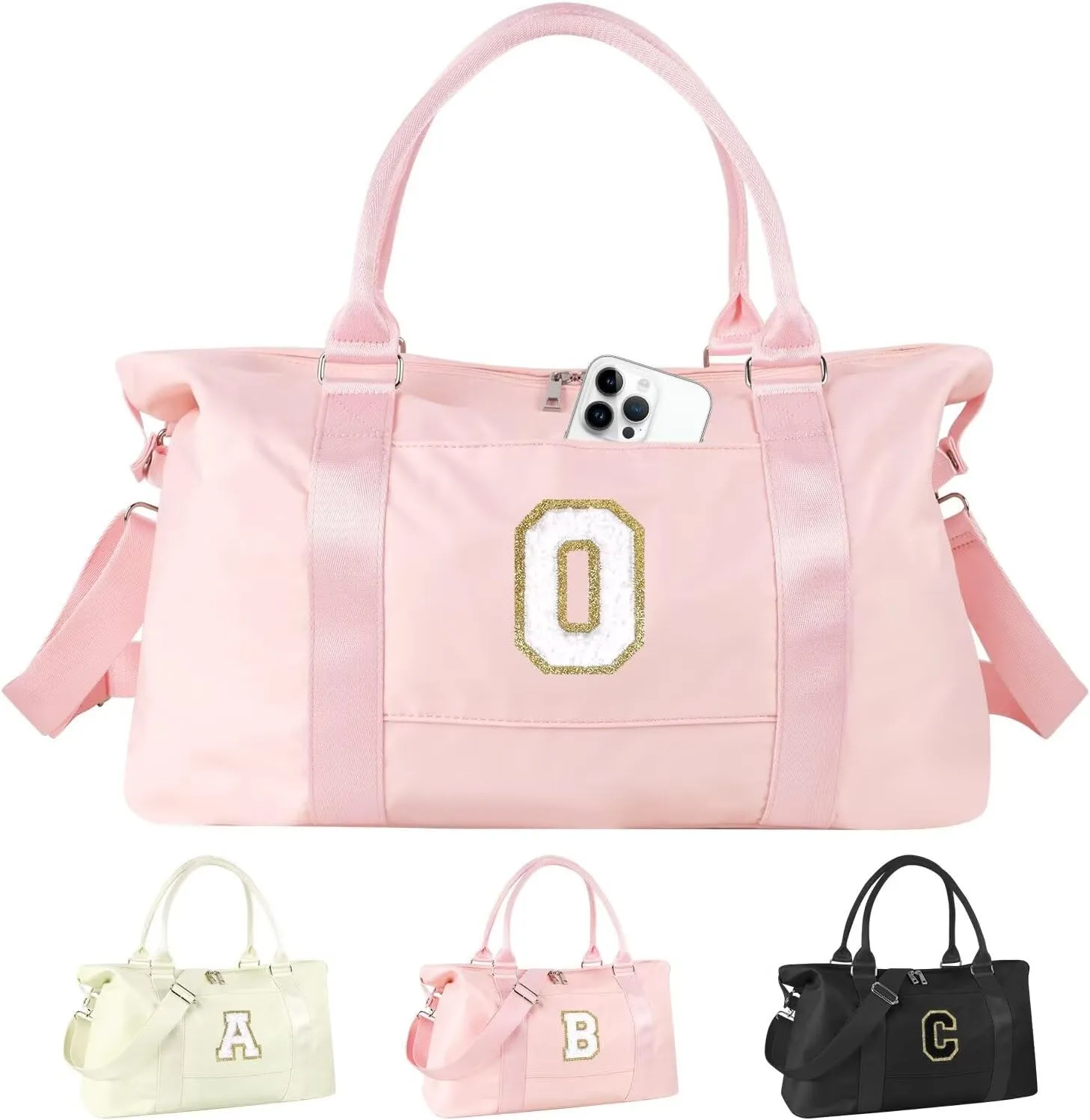 Birthday Gifts for Daughter,Initial Travel Duffel Bag for Teen Girls,Personalized Weekender Bag Cute Overnight Carry on Duffle Bags for Girl Women Gifts with Adjustable Strap(pink-O)