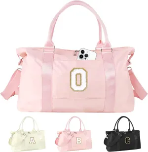 Birthday Gifts for Daughter,Initial Travel Duffel Bag for Teen Girls,Personalized Weekender Bag Cute Overnight Carry on Duffle Bags for Girl Women Gifts with Adjustable Strap(pink-O)