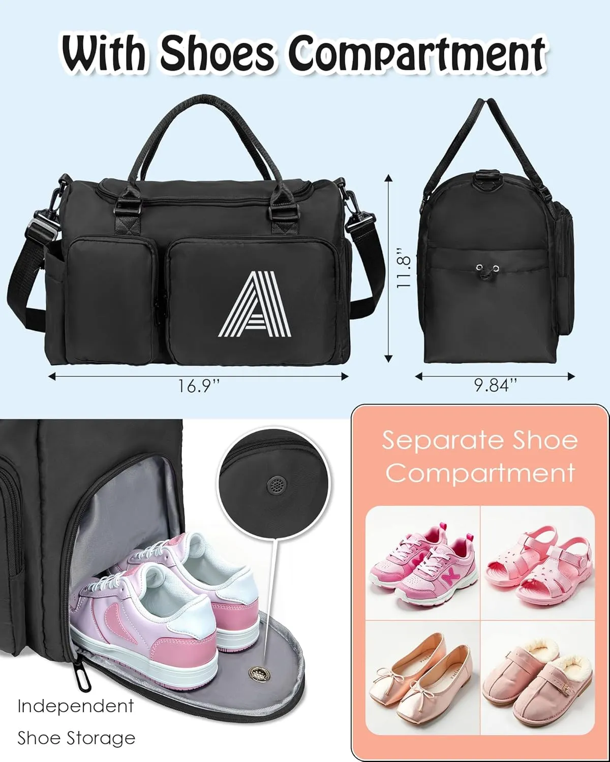 Birthday Gifts for Teen Girls - Initial Travel Duffel & Sports Gym Bag - Personalized Weekender & Monogram Overnight Bag, graduation gifts for her