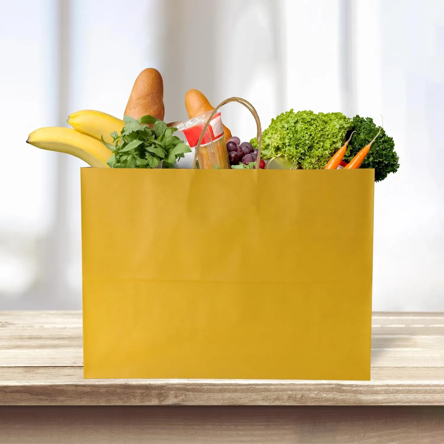 BLEWINDZ 50Pcs Kraft Paper Bags - Large Size 16x6x12 Inches Gift Bags with Handles Bulk – Yellow Goodie Bag Shopping Bag for Grocery Merchandise