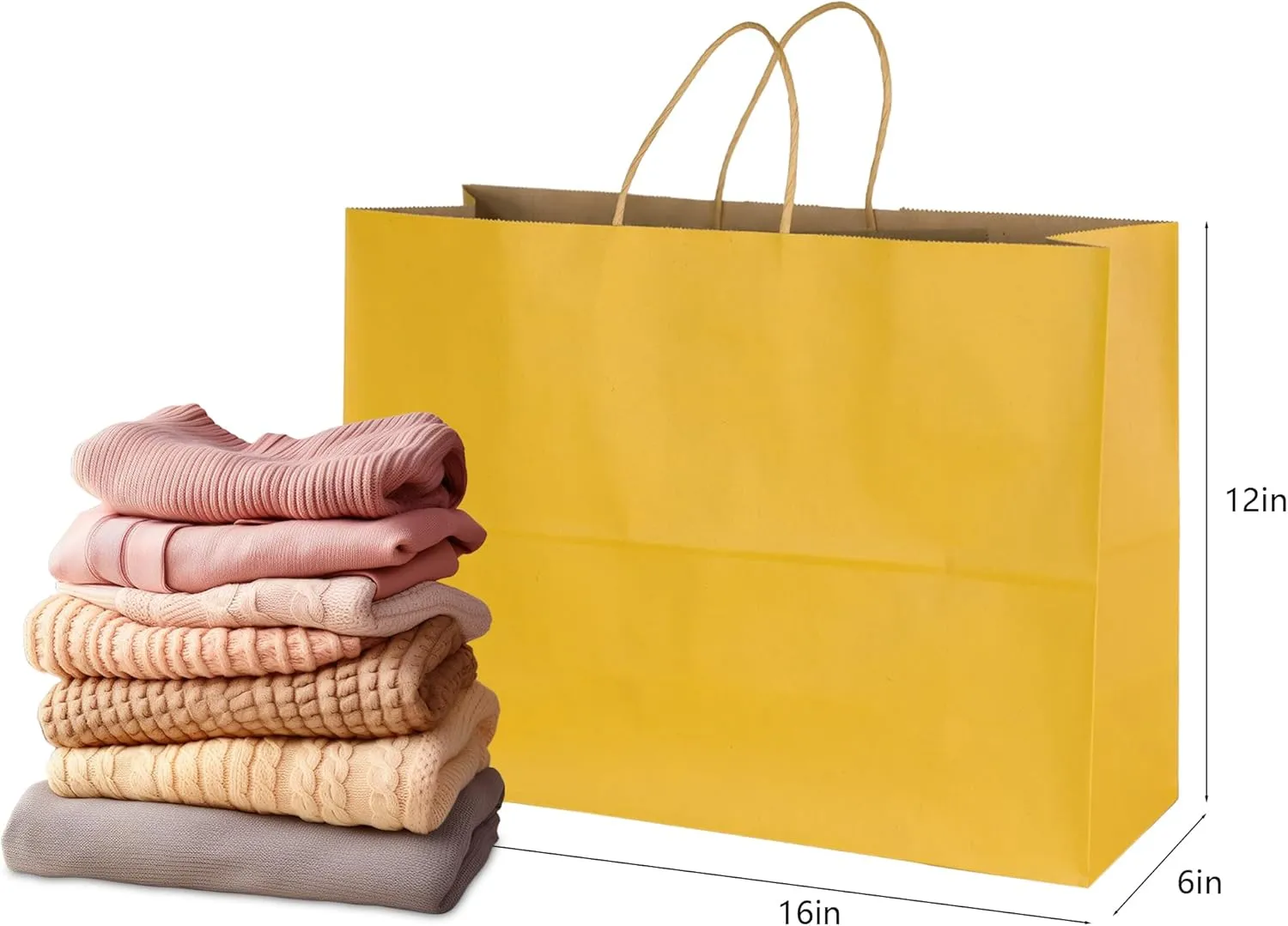 BLEWINDZ 50Pcs Kraft Paper Bags - Large Size 16x6x12 Inches Gift Bags with Handles Bulk – Yellow Goodie Bag Shopping Bag for Grocery Merchandise