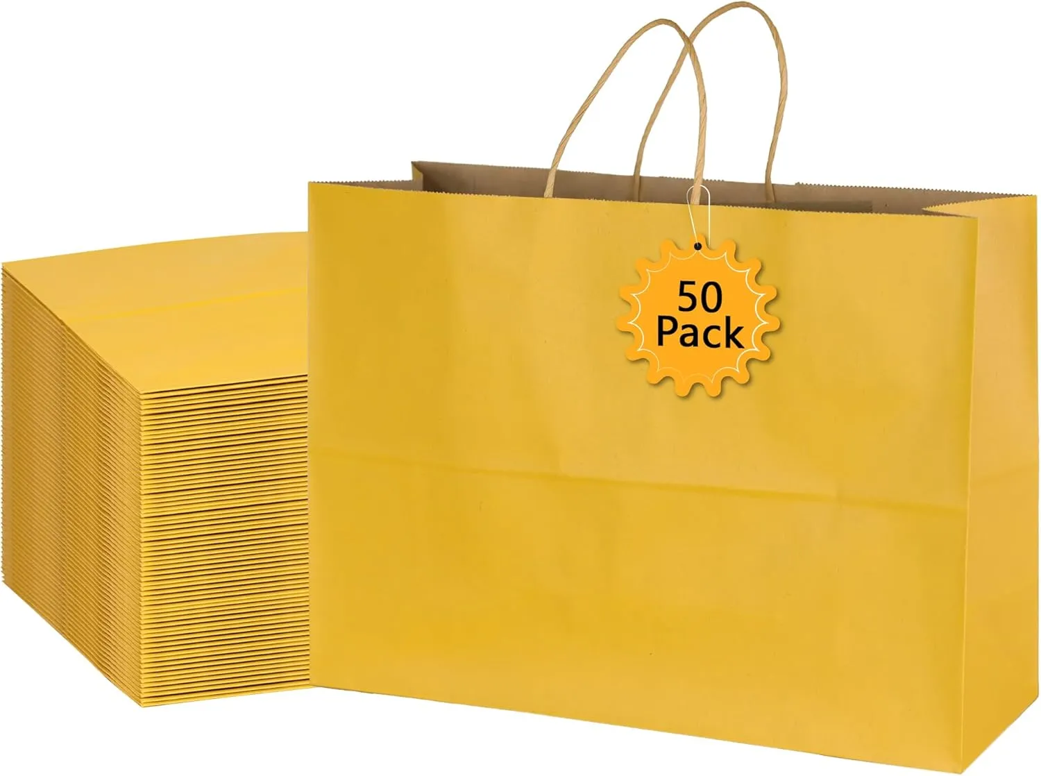 BLEWINDZ 50Pcs Kraft Paper Bags - Large Size 16x6x12 Inches Gift Bags with Handles Bulk – Yellow Goodie Bag Shopping Bag for Grocery Merchandise