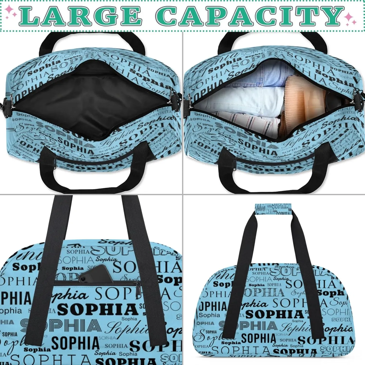 Blue Color Custom Dance Bag Personalized Kids Gym Bag Overnight Duffel Bag Weekender Travel Bags for Girls Gymnastics Creative Name Ballet Bag Customized Kids Gifts