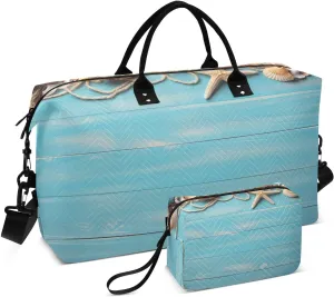 Blue Plank Starfish Quilted Weekender Travel Bag with Toiletry Bag Gym Tote Handbag Carry On Duffel Bags-2Pack