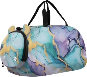 Blue Purple Marble Duffle Bag for Girl, Sports Duffle Gym Bags with Shoe Compartment, Personalized Overnight Bag Travel Weekender for Kids