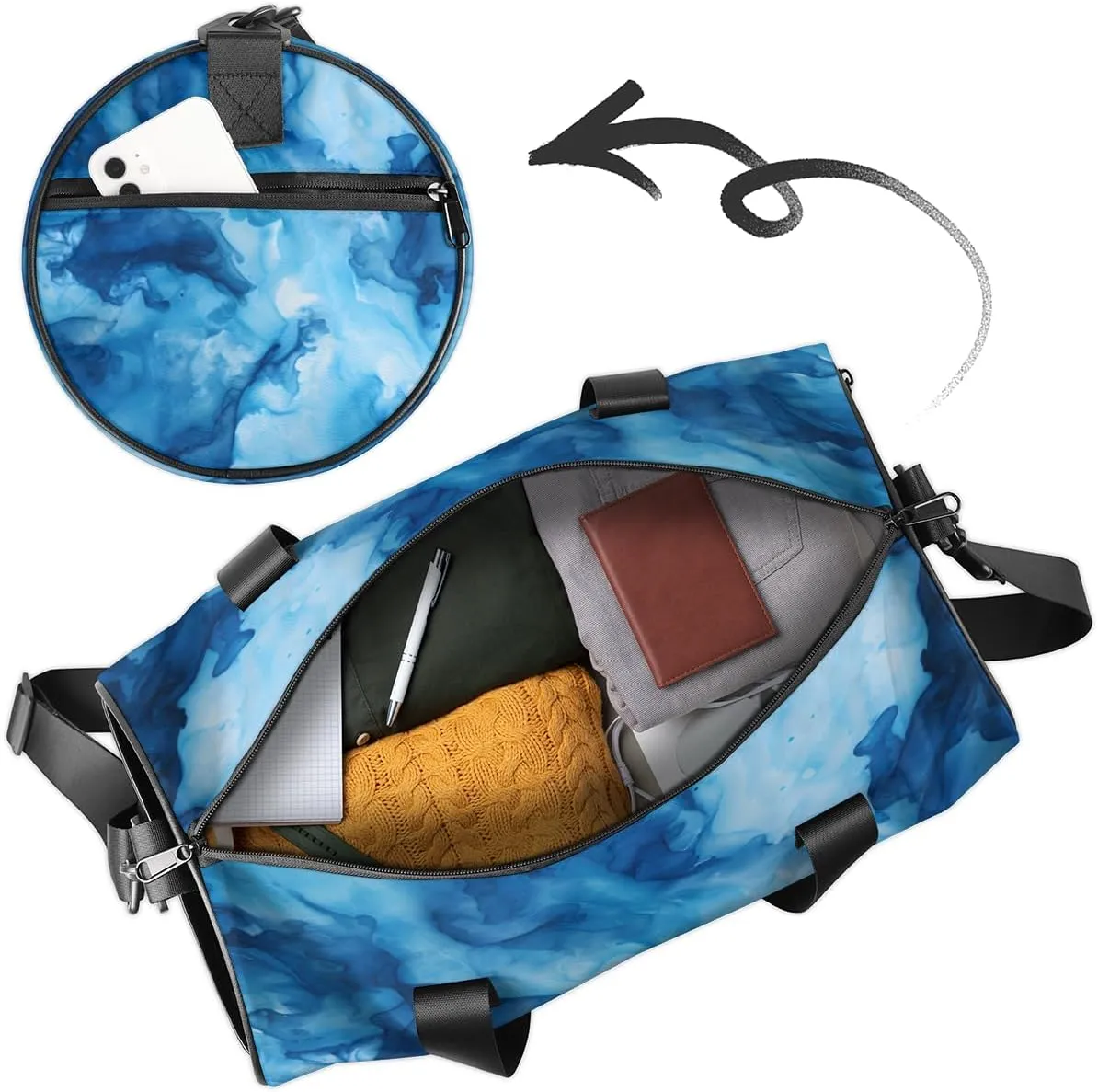 Blue Tie Dye Print Custom Duffel Bags Weekender Bags Custom Sport Duffel Bag Carry on Overnight Weekender Bag