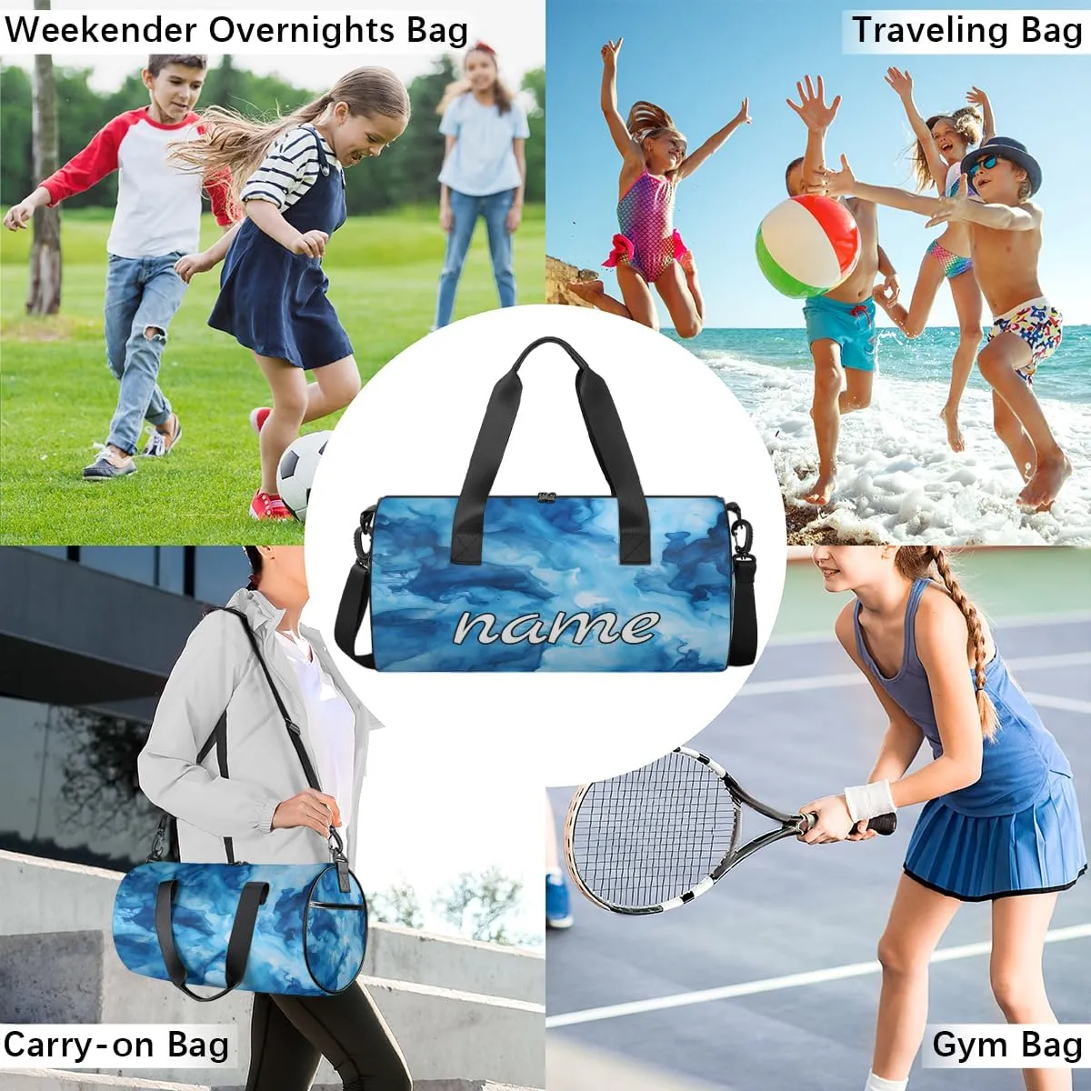 Blue Tie Dye Print Custom Duffel Bags Weekender Bags Custom Sport Duffel Bag Carry on Overnight Weekender Bag