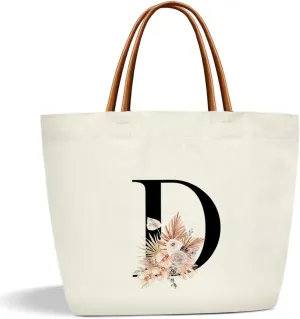 Boho Monogram Initial D Tote Bags for Women, Personalized Canvas Tote Bags Monogrammed Gifts for Women Birthday Wedding Gifts for Mom Sister Teacher Friend Bridesmaid, Beach Bag Shopping Handbag -ZM04