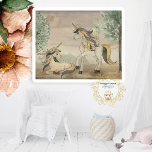 Boho Watercolor Unicorn Wall Art Print - Ethereal Whimsical Décor