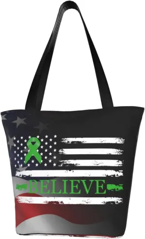 Bone Marrow Transplant Believe American Flag Green Ribbon Fashion Shoulder Bag Large Capacity For Man Or Woman