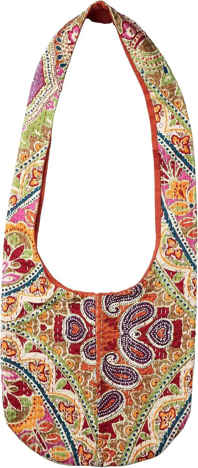 Bops Handcrafted, Unique, Kantha Fabric Sling Bag, Ladies Purse, Crossbody Boho Bag, Shopping Bag, Travel, for Women