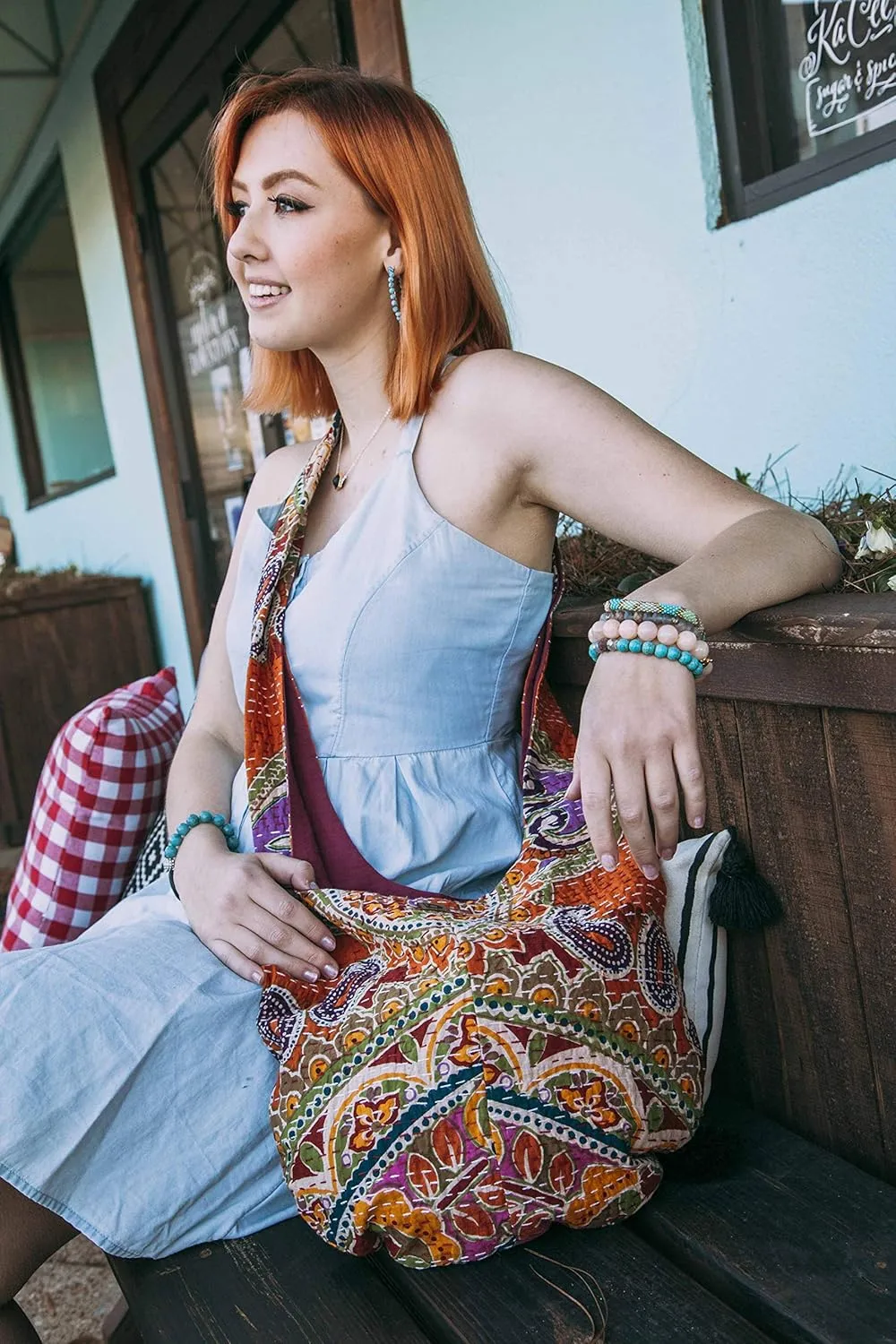 Bops Handcrafted, Unique, Kantha Fabric Sling Bag, Ladies Purse, Crossbody Boho Bag, Shopping Bag, Travel, for Women
