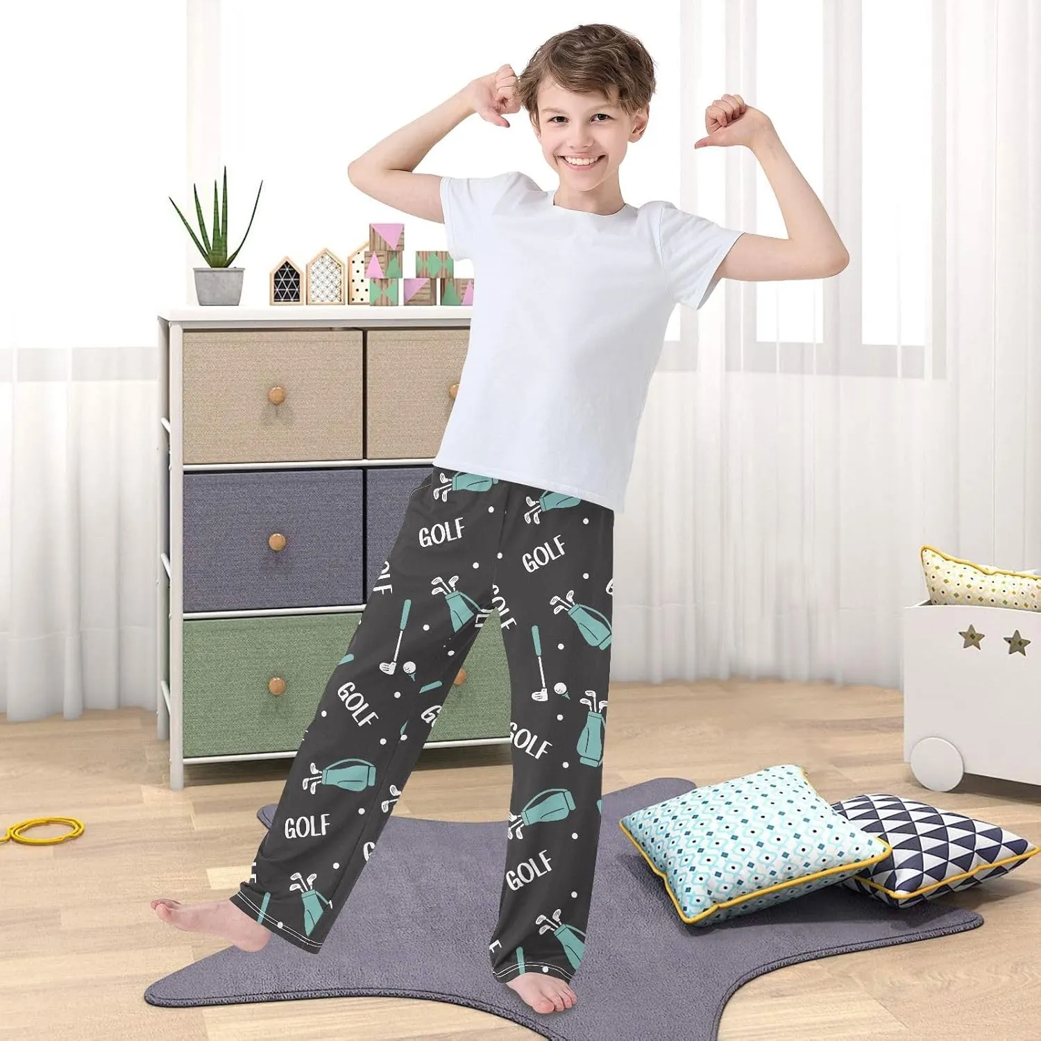 Boys Pajama Pants Golf Bags and Balls Soft Pajama Sleep Pant Long Pj Bottoms L