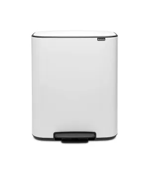 Brabantia Bo Step-On Pedal Trash Can - 2 x 8 Gal Inner Buckets (White) Waste/Recycling Garbage Can, Removable Compartments
