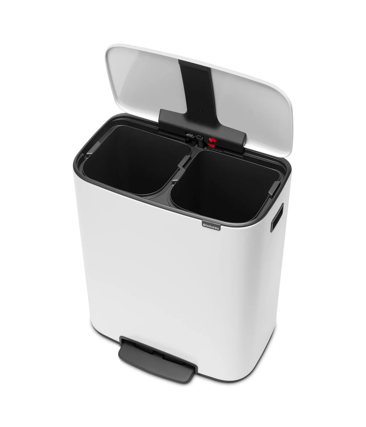 Brabantia Bo Step-On Pedal Trash Can - 2 x 8 Gal Inner Buckets (White) Waste/Recycling Garbage Can, Removable Compartments