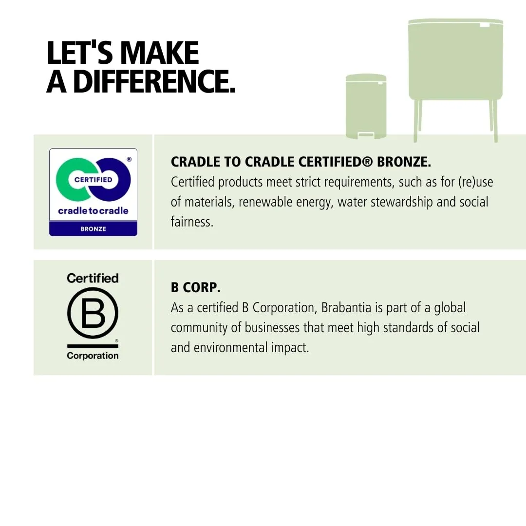 Brabantia Bo Step-On Pedal Trash Can - 2 x 8 Gal Inner Buckets (White) Waste/Recycling Garbage Can, Removable Compartments