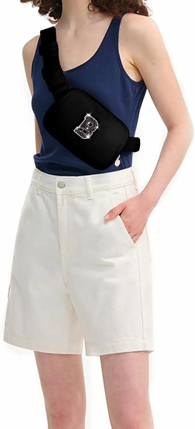 Bridesmaid Gifts - Wedding Day Proposal, Bridal Shower, Maid of Honor - Fanny Pack Belt Crossbody Bag | Black, Initial B