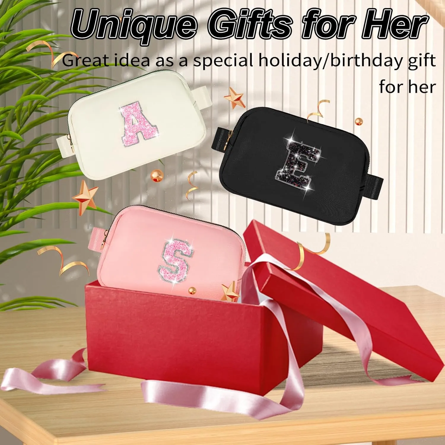 Bridesmaid Gifts - Wedding Day Proposal, Bridal Shower, Maid of Honor - Fanny Pack Belt Crossbody Bag | Black, Initial B