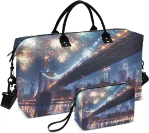 Brooklyn Bridge Landscape Travel Duffel Bag, Gym Bags with Multiple Interior Pockets for Men Women Toiletry Purse Included 20.5”x 1.9” x 13.8”
