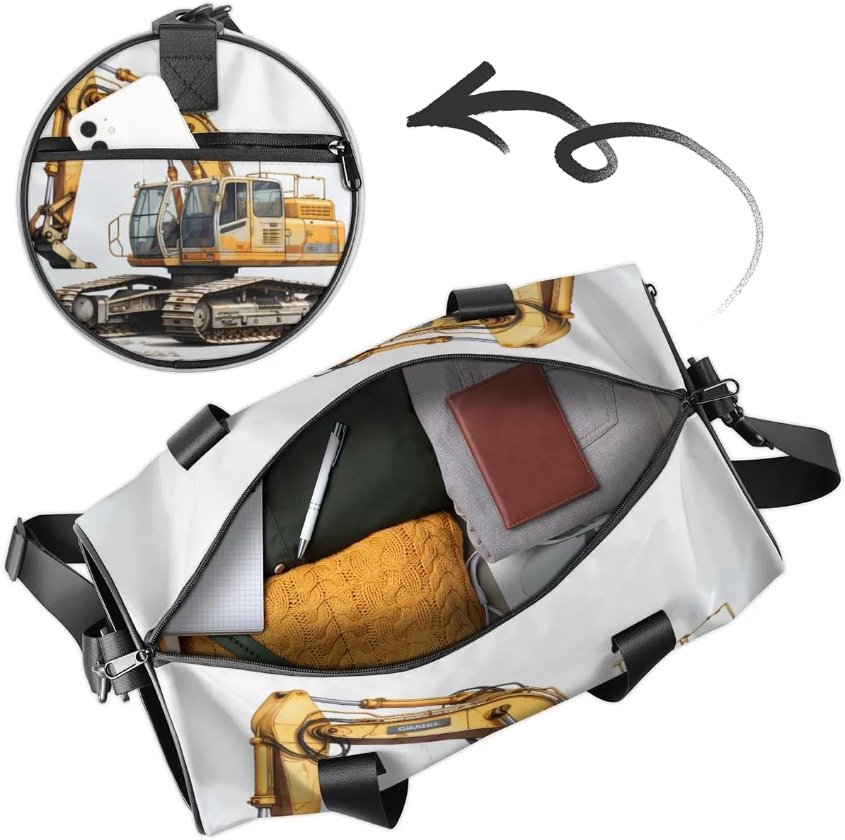 Bulldozer Construction Excavator Personalized Dance Bags, Bulldozer Construction Excavator Custom Sport Duffel Bag Travel Duffle Bag Overnight Weekender Bag