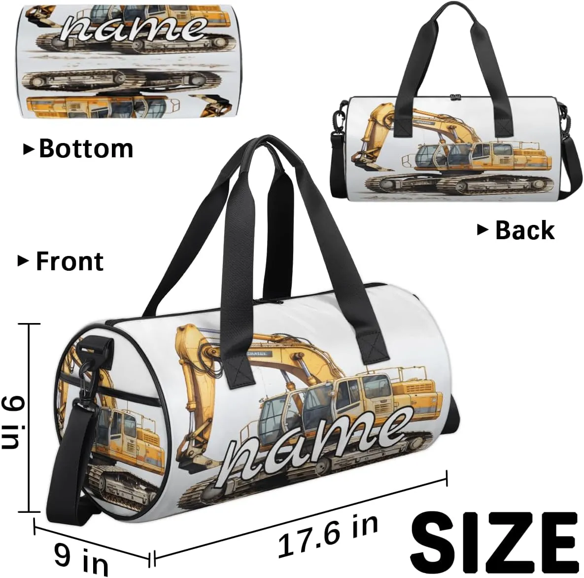 Bulldozer Construction Excavator Personalized Dance Bags, Bulldozer Construction Excavator Custom Sport Duffel Bag Travel Duffle Bag Overnight Weekender Bag