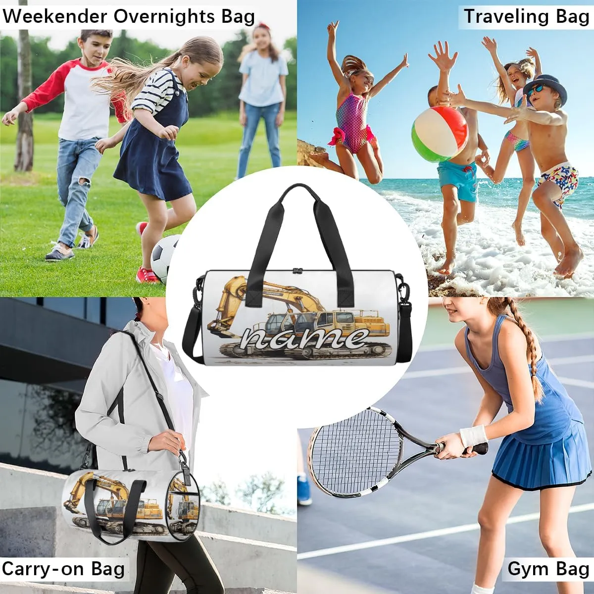Bulldozer Construction Excavator Personalized Dance Bags, Bulldozer Construction Excavator Custom Sport Duffel Bag Travel Duffle Bag Overnight Weekender Bag