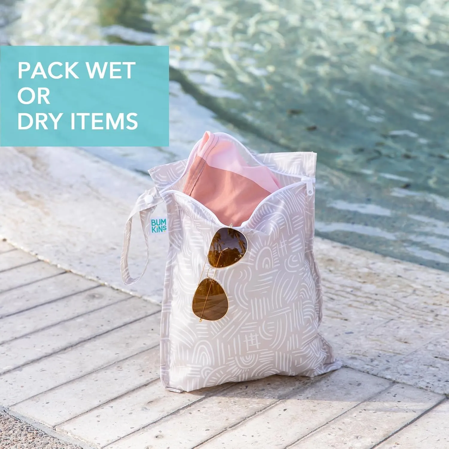 Bumkins Waterproof Wet Bag for Baby, Travel, Beach Essentials, Swim Suit, Cloth Diapers, Pump Parts, Pool, Gym, Toiletry, Strap to Stroller, Daycare, Wetdry Packing Pouch, 2-pk Desert Boho
