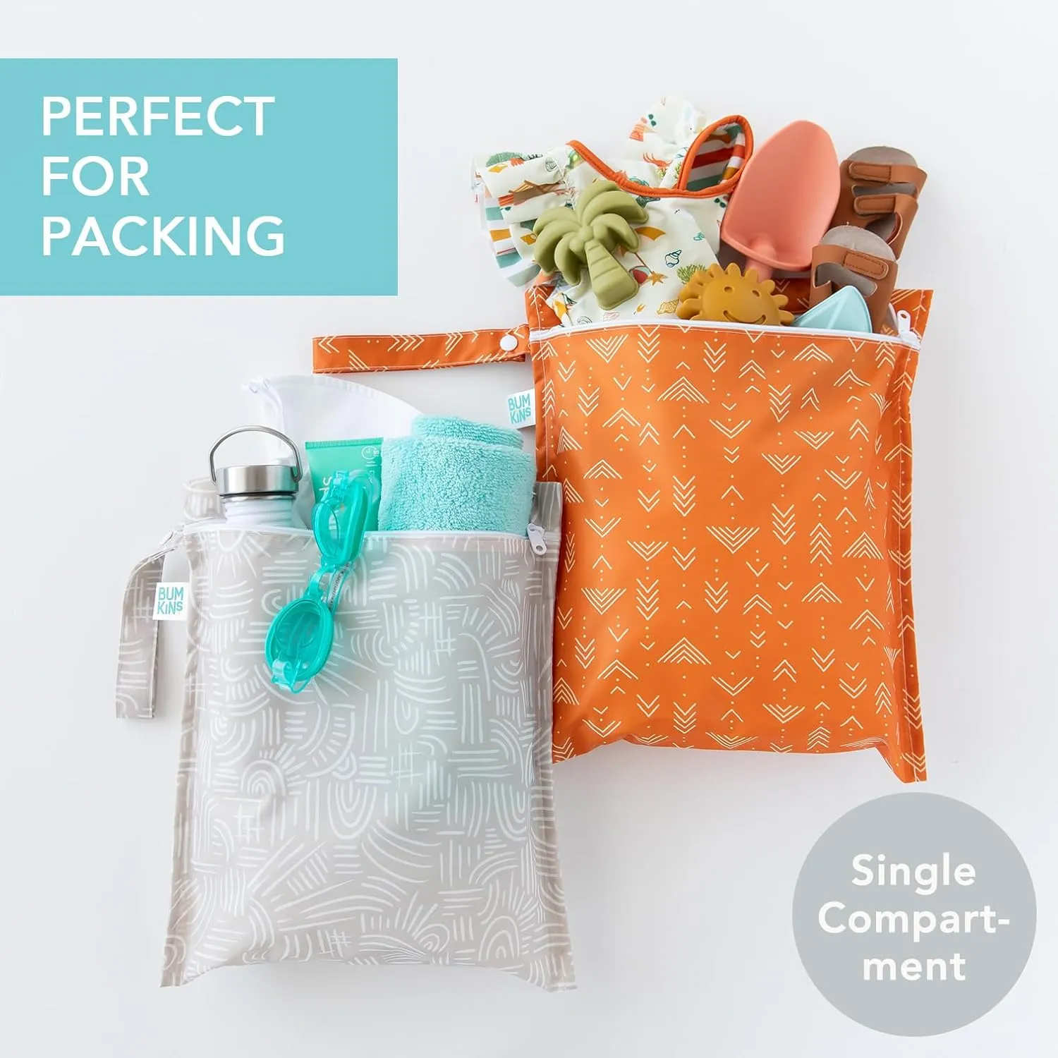 Bumkins Waterproof Wet Bag for Baby, Travel, Beach Essentials, Swim Suit, Cloth Diapers, Pump Parts, Pool, Gym, Toiletry, Strap to Stroller, Daycare, Wetdry Packing Pouch, 2-pk Desert Boho