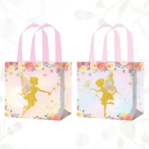 CANDY CHEF Fairy Party Favor Bags 12-Pieces Fairy Theme Birthday Party Supplies Fairy Garden Gift Bag Non-woven Fairy Tale Party Treat Bags with Handles for Fairy First Birthday Baby Shower Decor