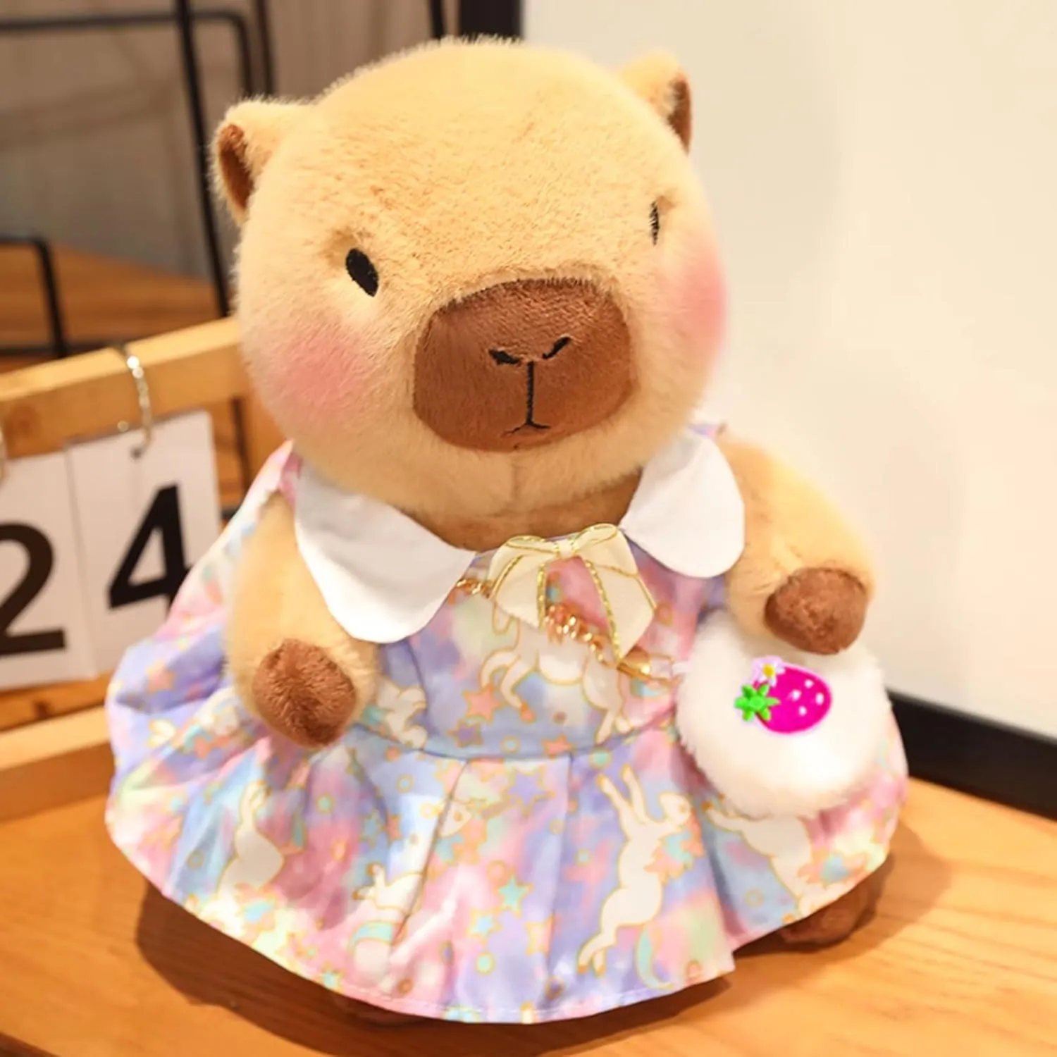 Capybara Plush Toy with 7 Pcs Clothes & Accessories, Cute Capybara Stuffed Animal with Outfits (Brown)