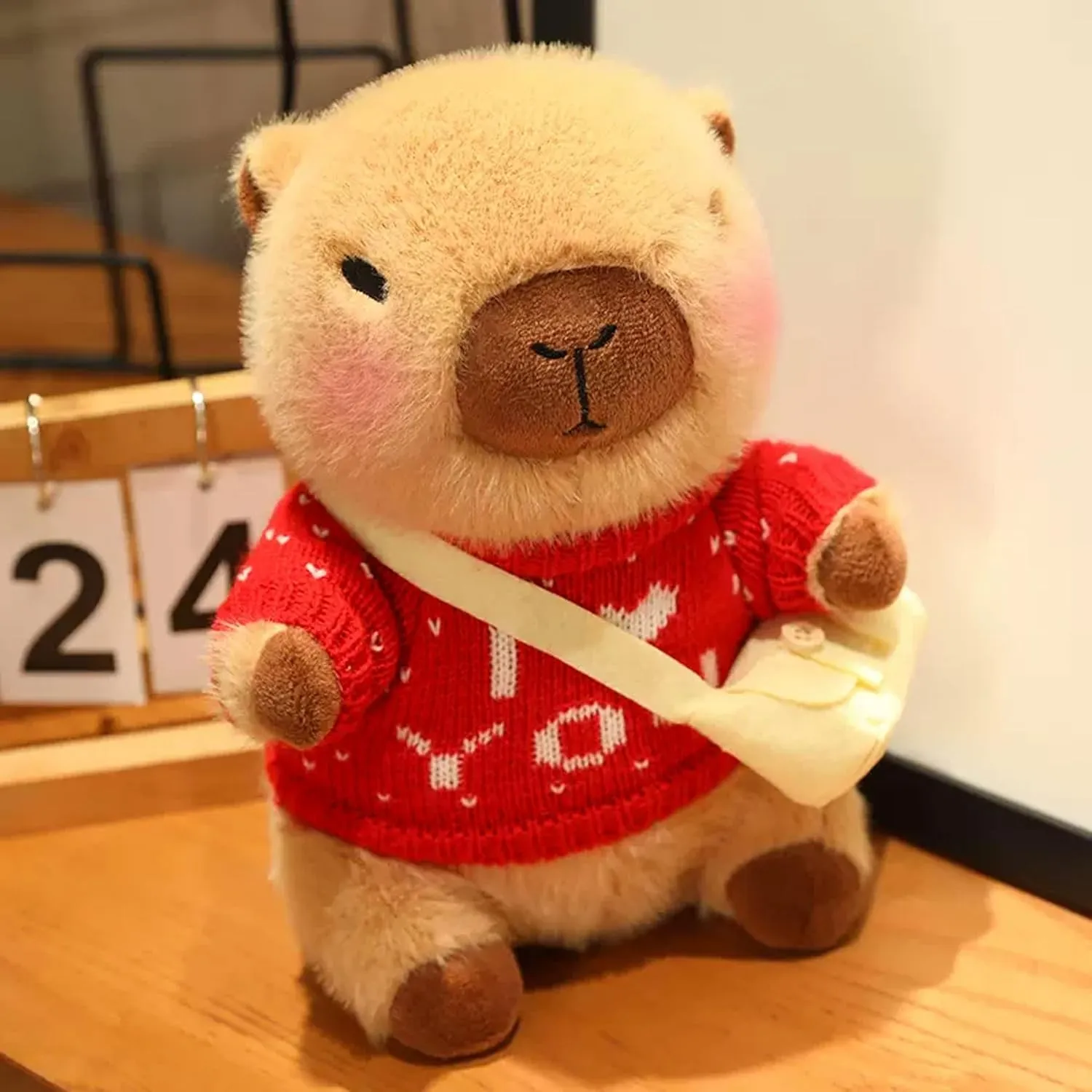 Capybara Plush Toy with 7 Pcs Clothes & Accessories, Cute Capybara Stuffed Animal with Outfits (Brown)