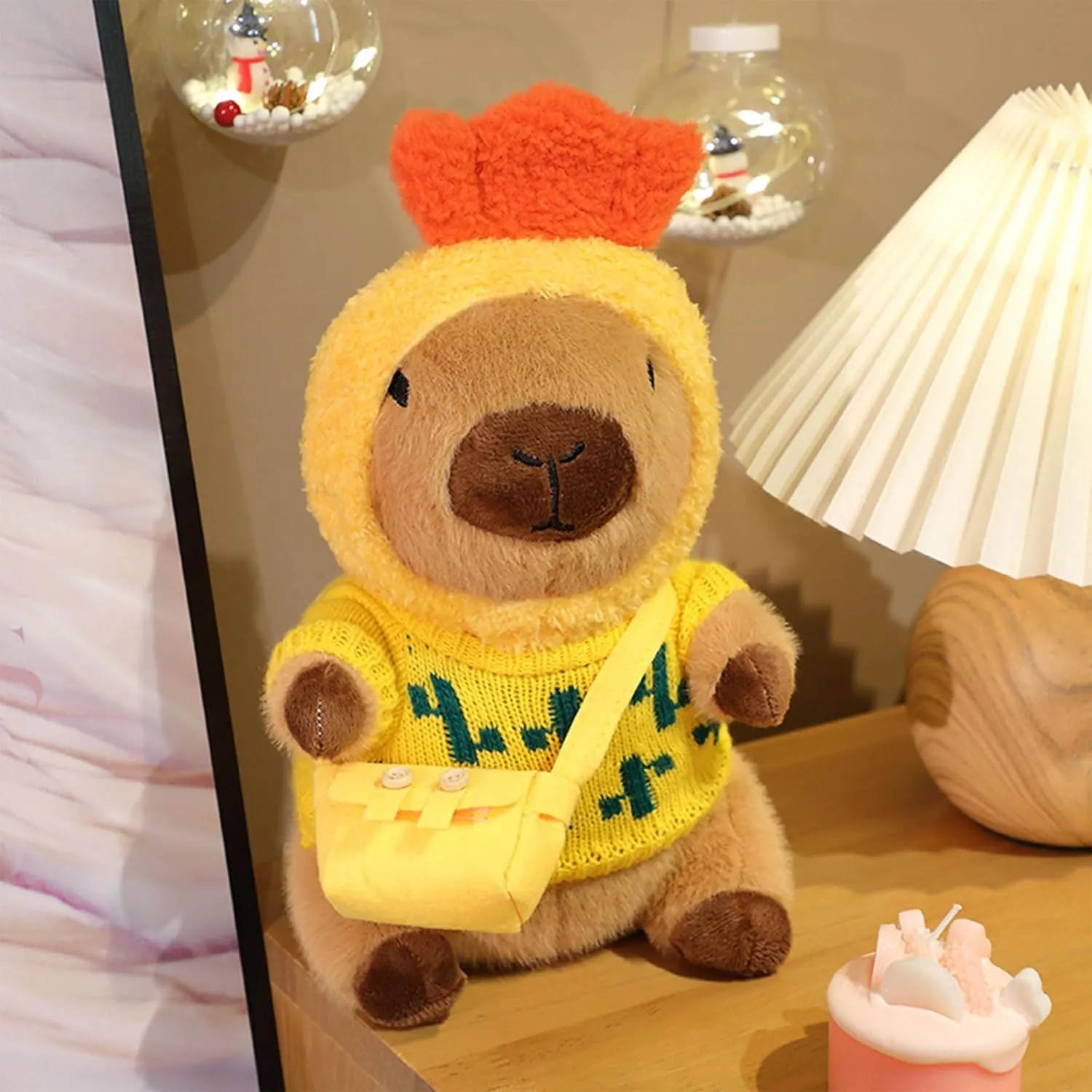 Capybara Plush Toy with 7 Pcs Clothes & Accessories, Cute Capybara Stuffed Animal with Outfits (Brown)