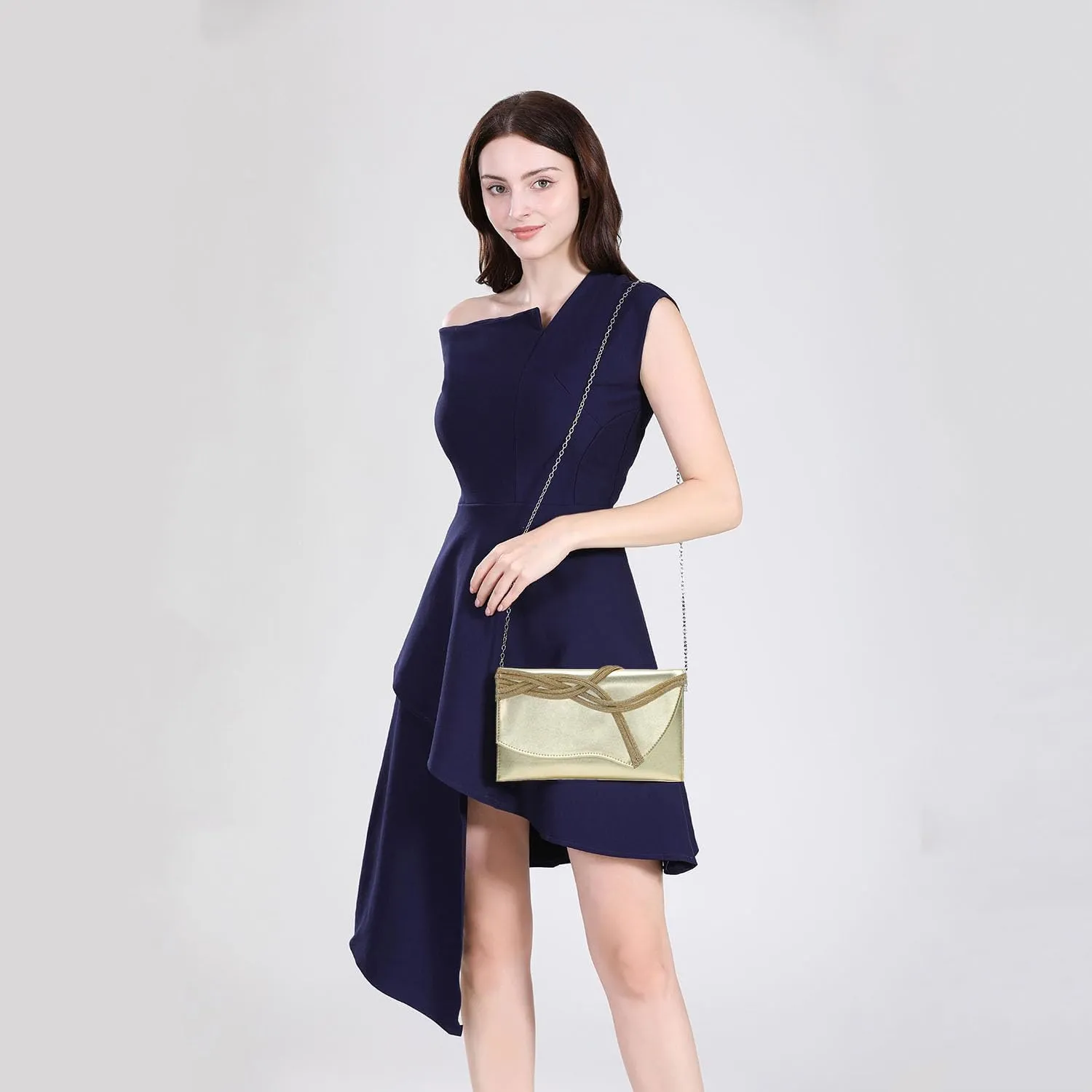 CARIEDO Women's Evening Bag Elegant Clutch Delicate PU Leather Flap Handbag Prom Wedding Party