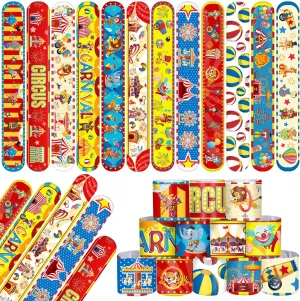 Carnival Party Favors 60 PCS Circus Carnival Clown Animal Slap Bracelets Wristbands for Kids Carnival Theme Birthday Party Decorations Supplies Baby Shower Classroom Rewards Gifts