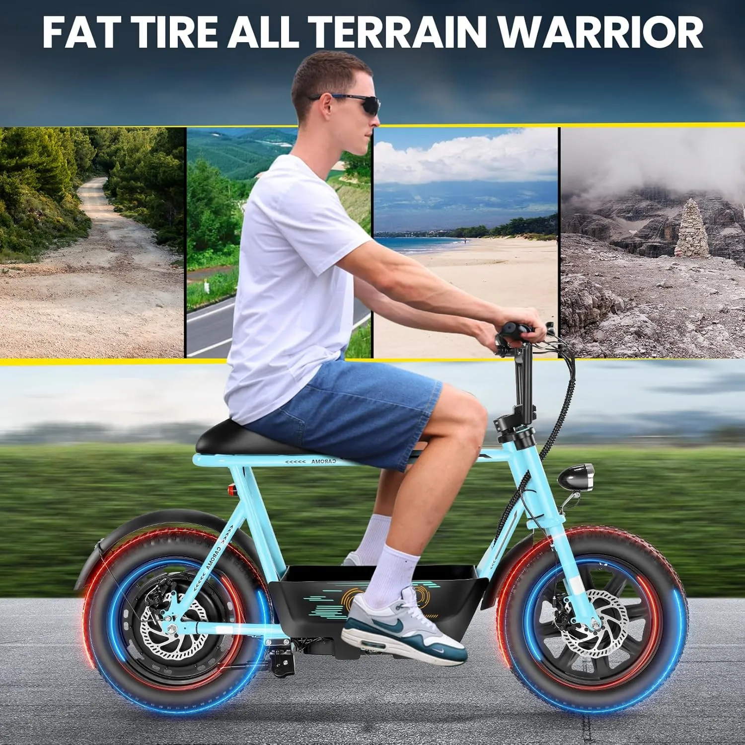Caroma Peak 1200W Electric Scooter with Seat, 16"*3" Fat Tire Electric Dirt Bike for All-Terrain, 30 Miles Ranges 20MPH Max Speed, Electric Motorcycle with Storage Basket for Adults Cargo & Commuting