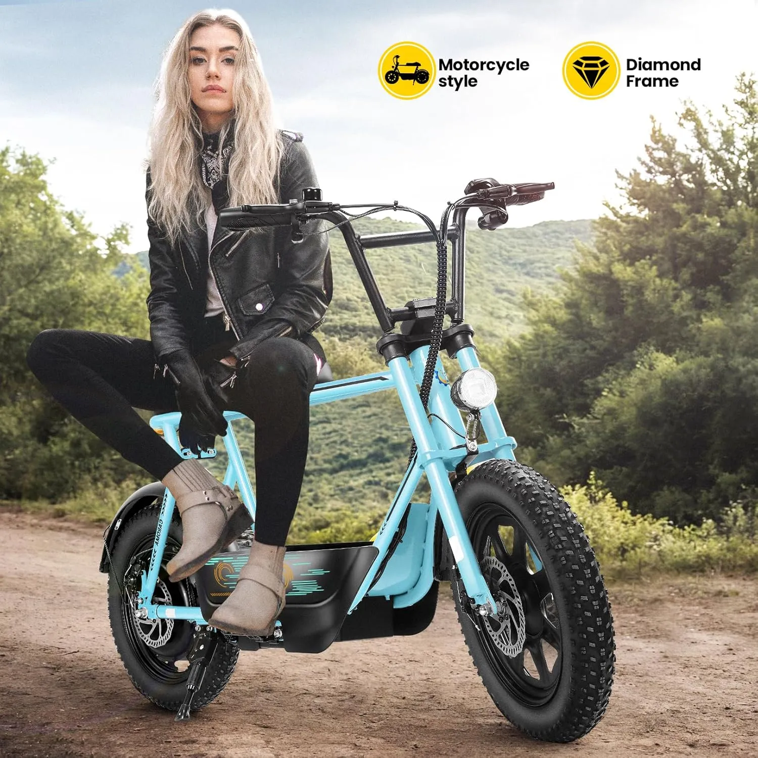 Caroma Peak 1200W Electric Scooter with Seat, 16"*3" Fat Tire Electric Dirt Bike for All-Terrain, 30 Miles Ranges 20MPH Max Speed, Electric Motorcycle with Storage Basket for Adults Cargo & Commuting