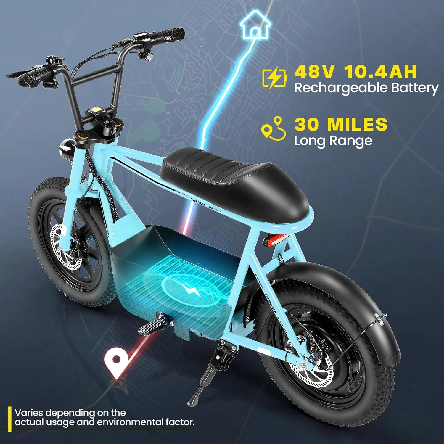 Caroma Peak 1200W Electric Scooter with Seat, 16"*3" Fat Tire Electric Dirt Bike for All-Terrain, 30 Miles Ranges 20MPH Max Speed, Electric Motorcycle with Storage Basket for Adults Cargo & Commuting