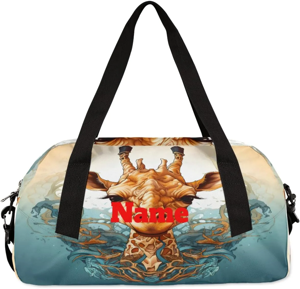 Cartoon Cute Giraffe Custom Name Kids Duffel Bags Personalized Customized Gifts Sports Gym Bag Girls Dance Bag Overnight Weekender Sleepover Carry On Travel Tote Bag for Boys Girls