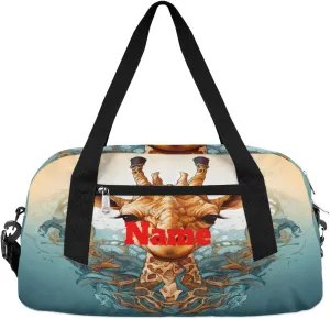 Cartoon Cute Giraffe Custom Name Kids Duffel Bags Personalized Customized Gifts Sports Gym Bag Girls Dance Bag Overnight Weekender Sleepover Carry On Travel Tote Bag for Boys Girls