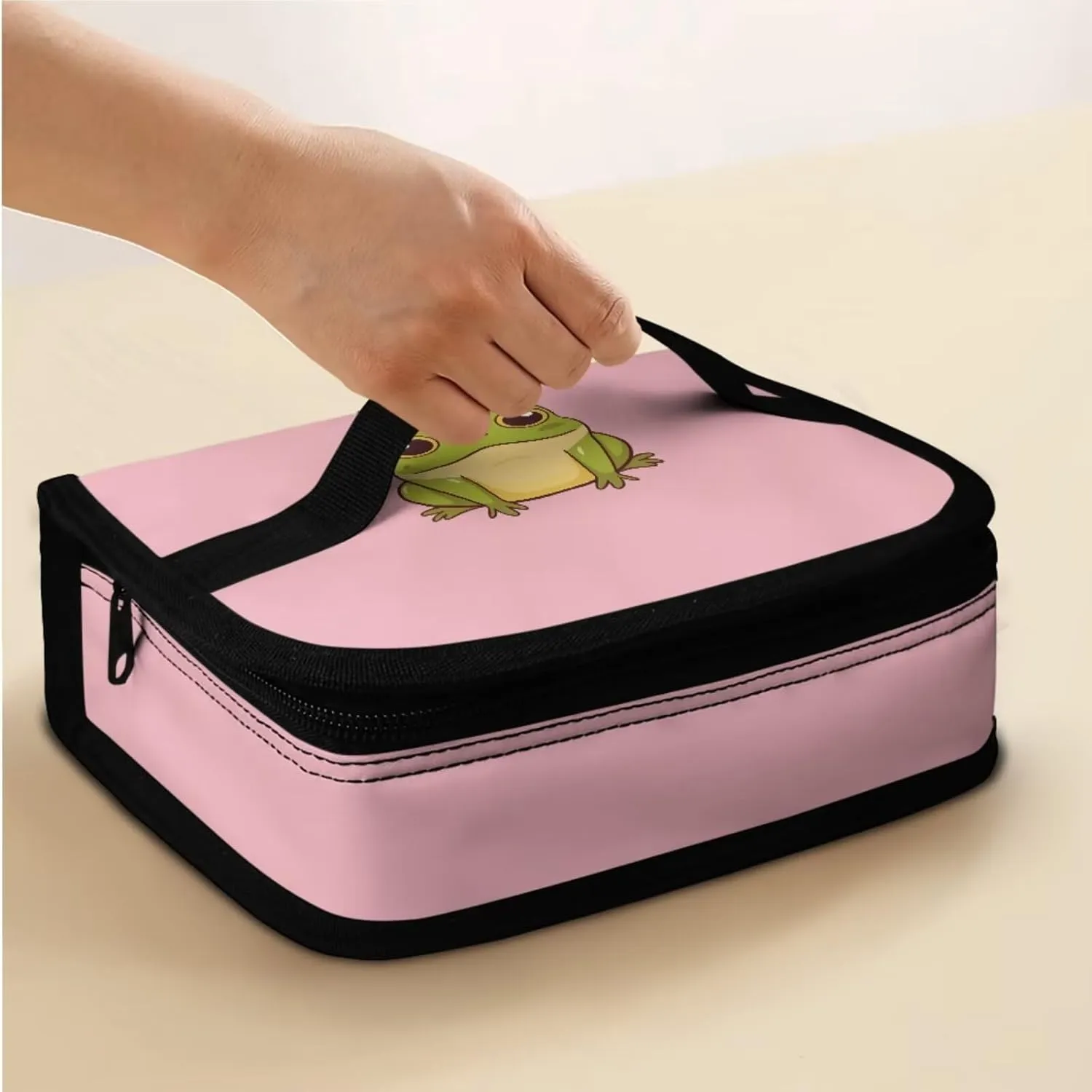 Cartoon Frog 3 Piece Backpack Set for Girls Boys, Fashion School Bags with Insulated Lunch Box Cute Pencil Case Handbag Zipper Pencil Case Waterproof Book Shoulder Bags for High School