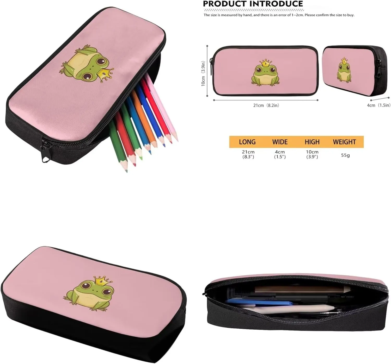 Cartoon Frog 3 Piece Backpack Set for Girls Boys, Fashion School Bags with Insulated Lunch Box Cute Pencil Case Handbag Zipper Pencil Case Waterproof Book Shoulder Bags for High School