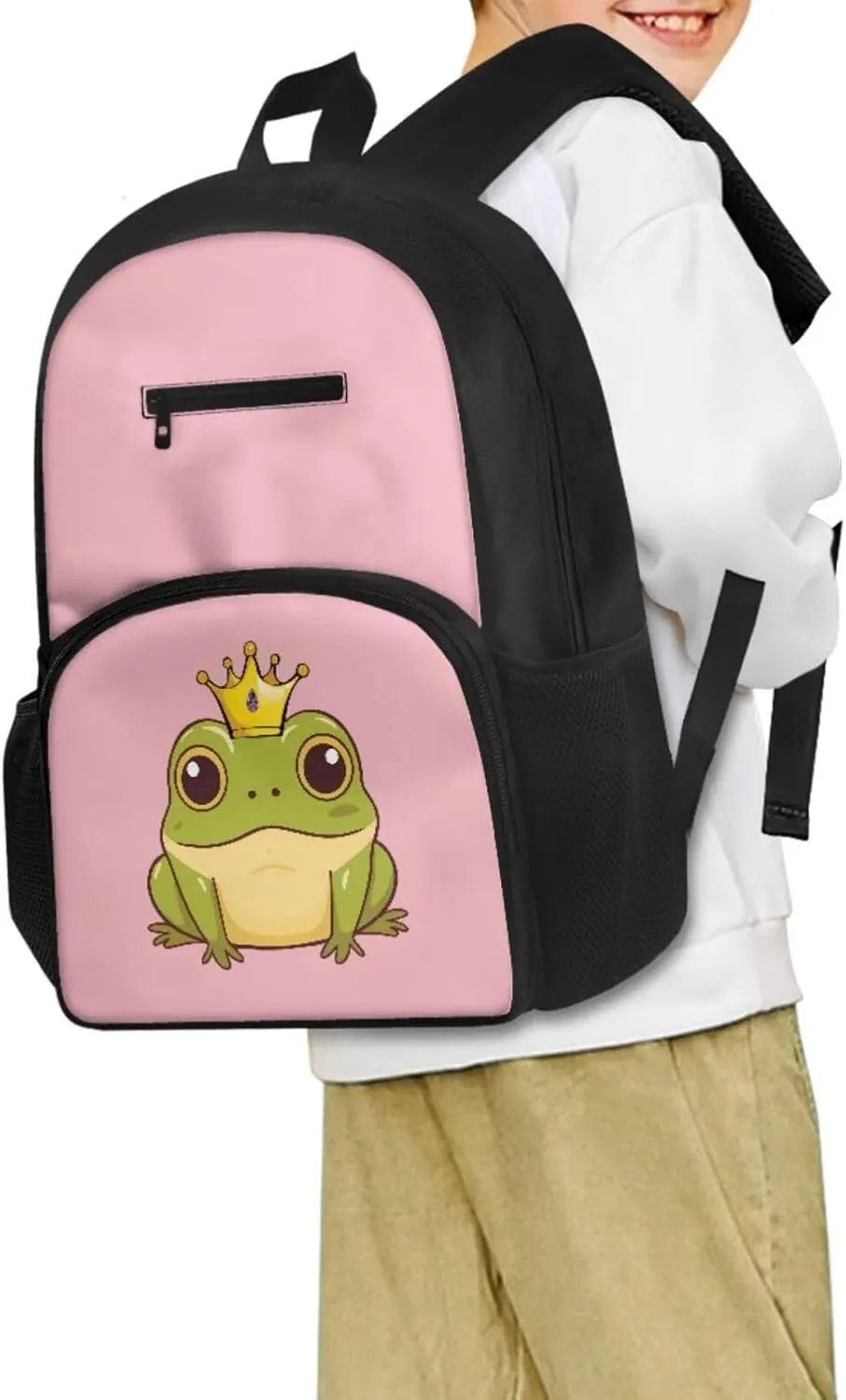Cartoon Frog 3 Piece Backpack Set for Girls Boys, Fashion School Bags with Insulated Lunch Box Cute Pencil Case Handbag Zipper Pencil Case Waterproof Book Shoulder Bags for High School