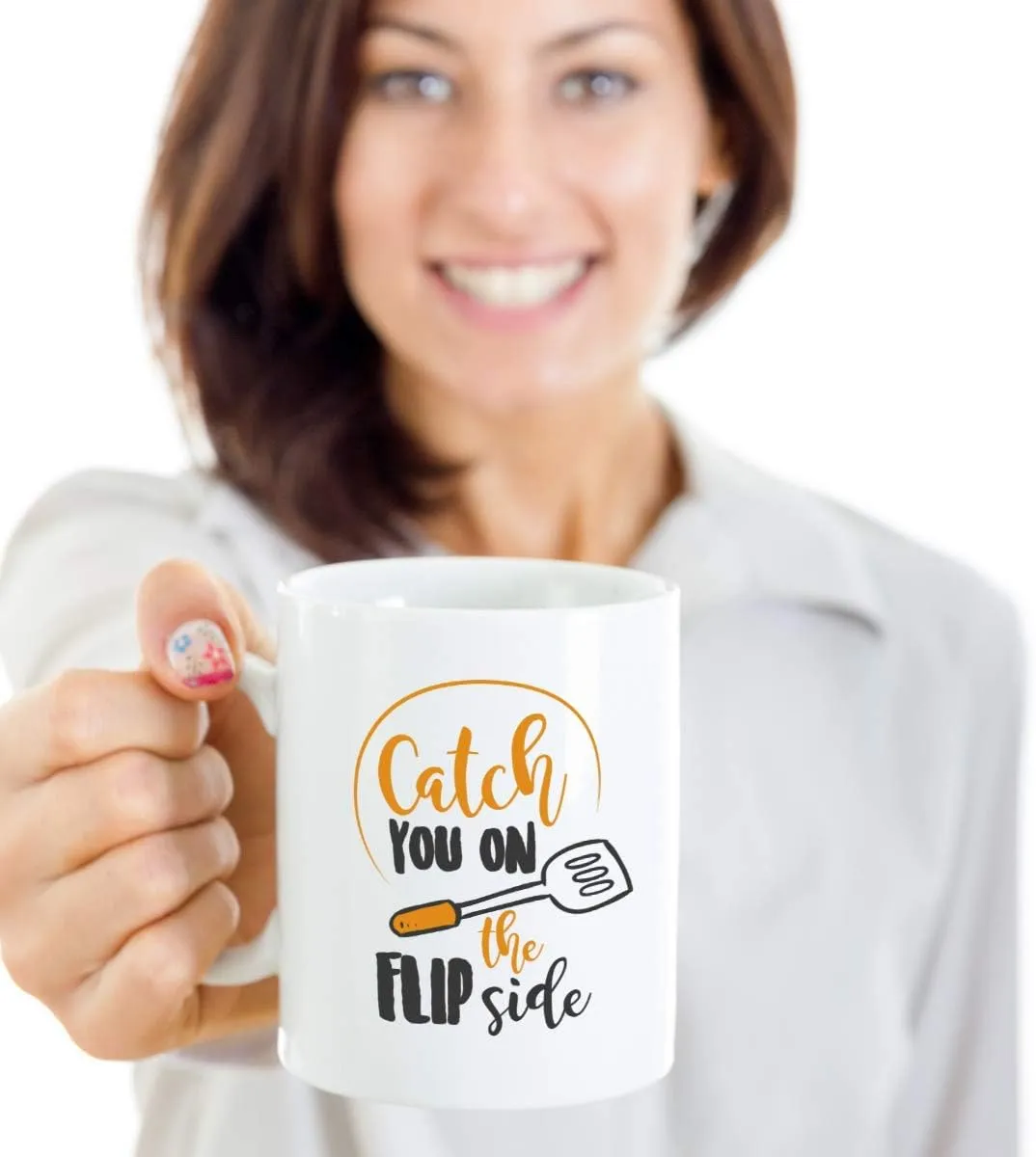 Catch You On The Flip Side Funny Cooking Puns Coffee & Tea Mug Cup, Accessories, Favors And Supplies For Teen Cooks, Young Chefs & Friends (11oz)