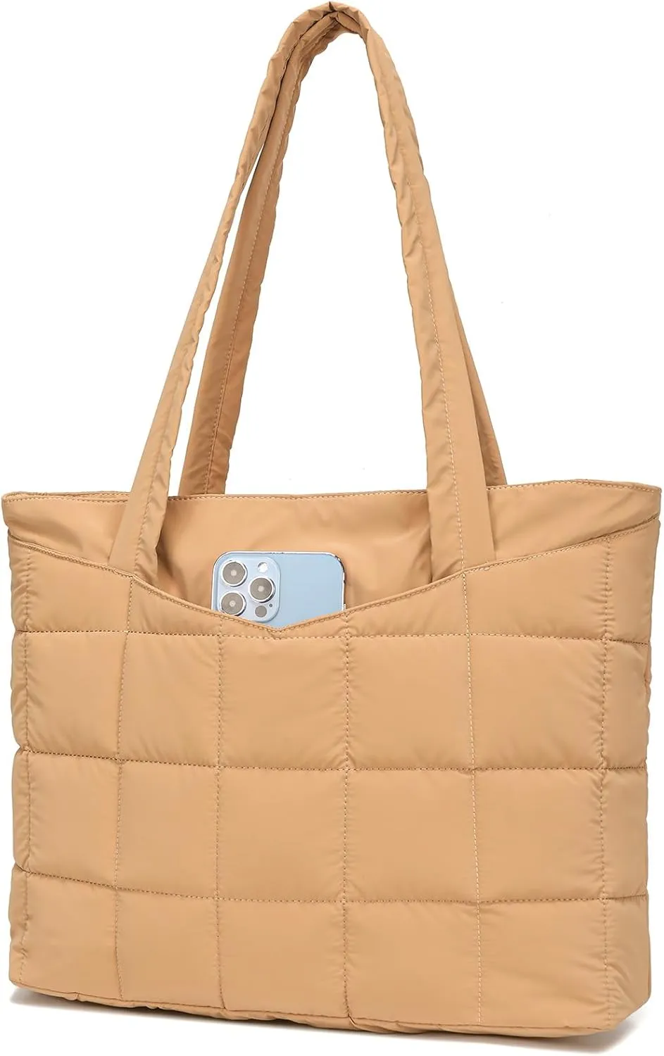 CATMICOO Puffer Tote Bag for Women Quilted Puffy Shoulder Handbag with Zipper for Travel, Work, Gym