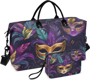 CEBUGI Carnival Masks and Beads Quilted Duffle Bag for Women Large Carry On Travel Weekend Bag Hospital Bags for Labor and Delivery