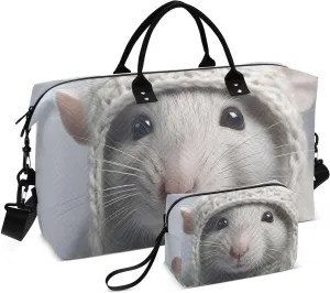 CEBUGI Cute Rat Quilted Duffle Bag for Women Large Carry On Travel Weekend Bag Hospital Bags for Labor and Delivery