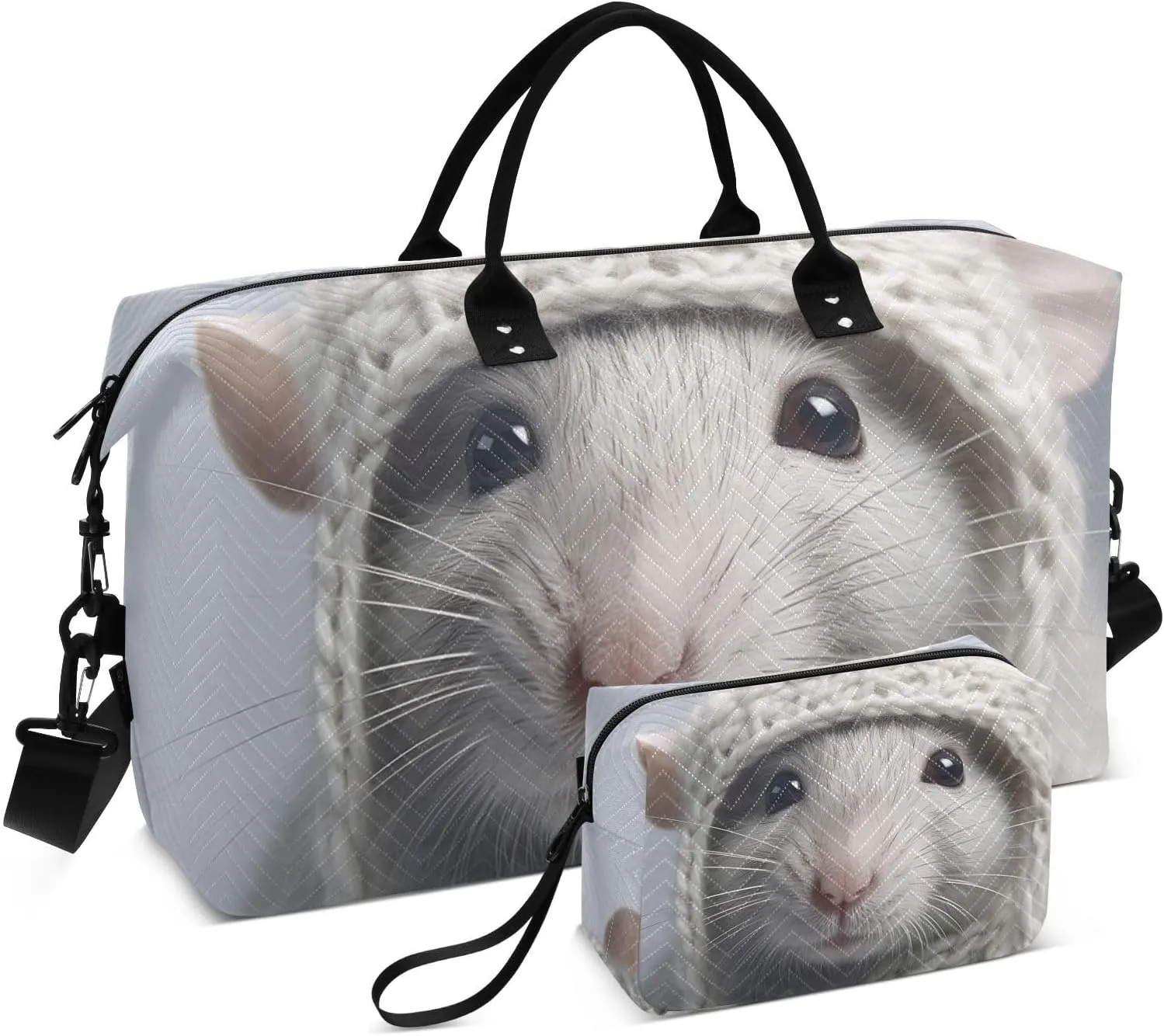 CEBUGI Cute Rat Quilted Duffle Bag for Women Large Carry On Travel Weekend Bag Hospital Bags for Labor and Delivery