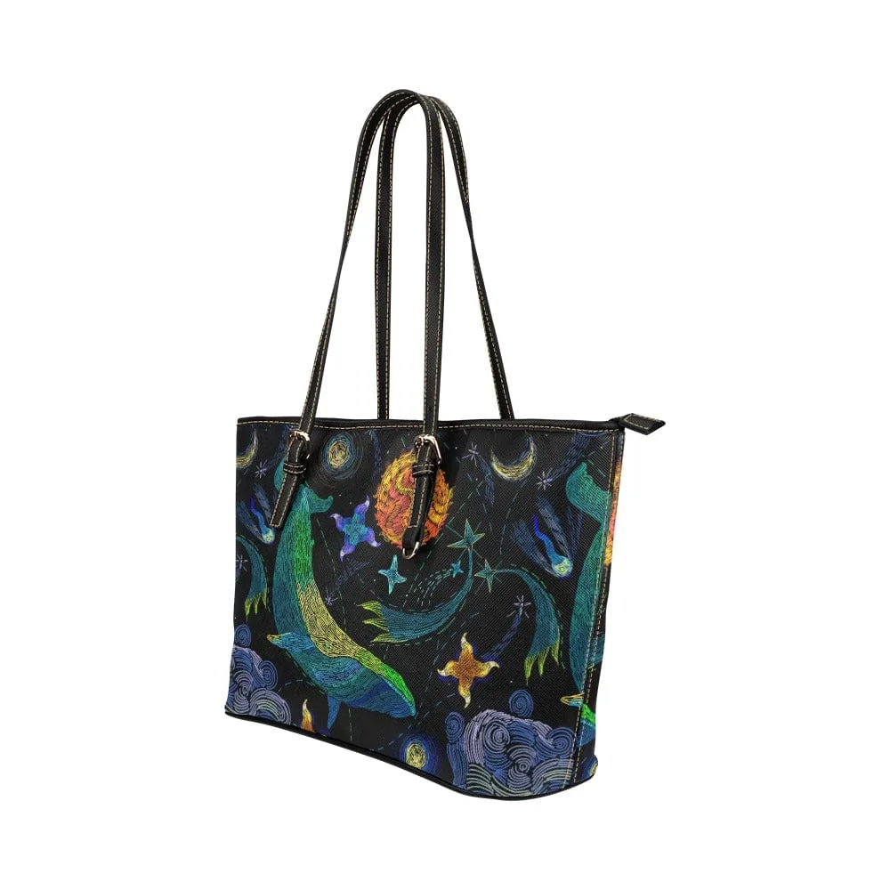 Celestial Whales | Leather Tote Bag
