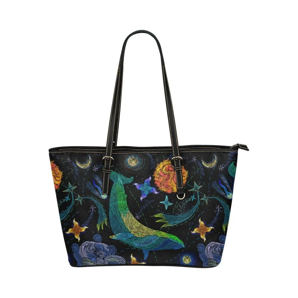 Celestial Whales | Leather Tote Bag