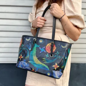 Celestial Whales | Leather Tote Bag